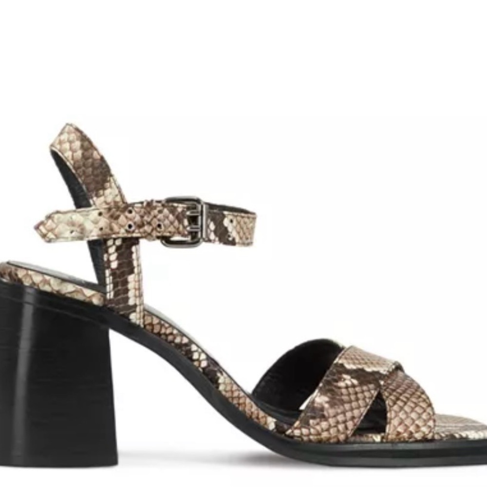 The Kooples Square Toe Python effect crossover Block Heel Sandals.  Size 37